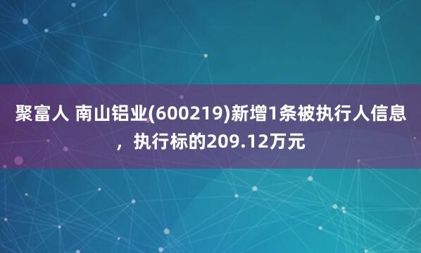 聚富人 南山铝业(600219)新增1条被执行人信息，执行标的209.12万元